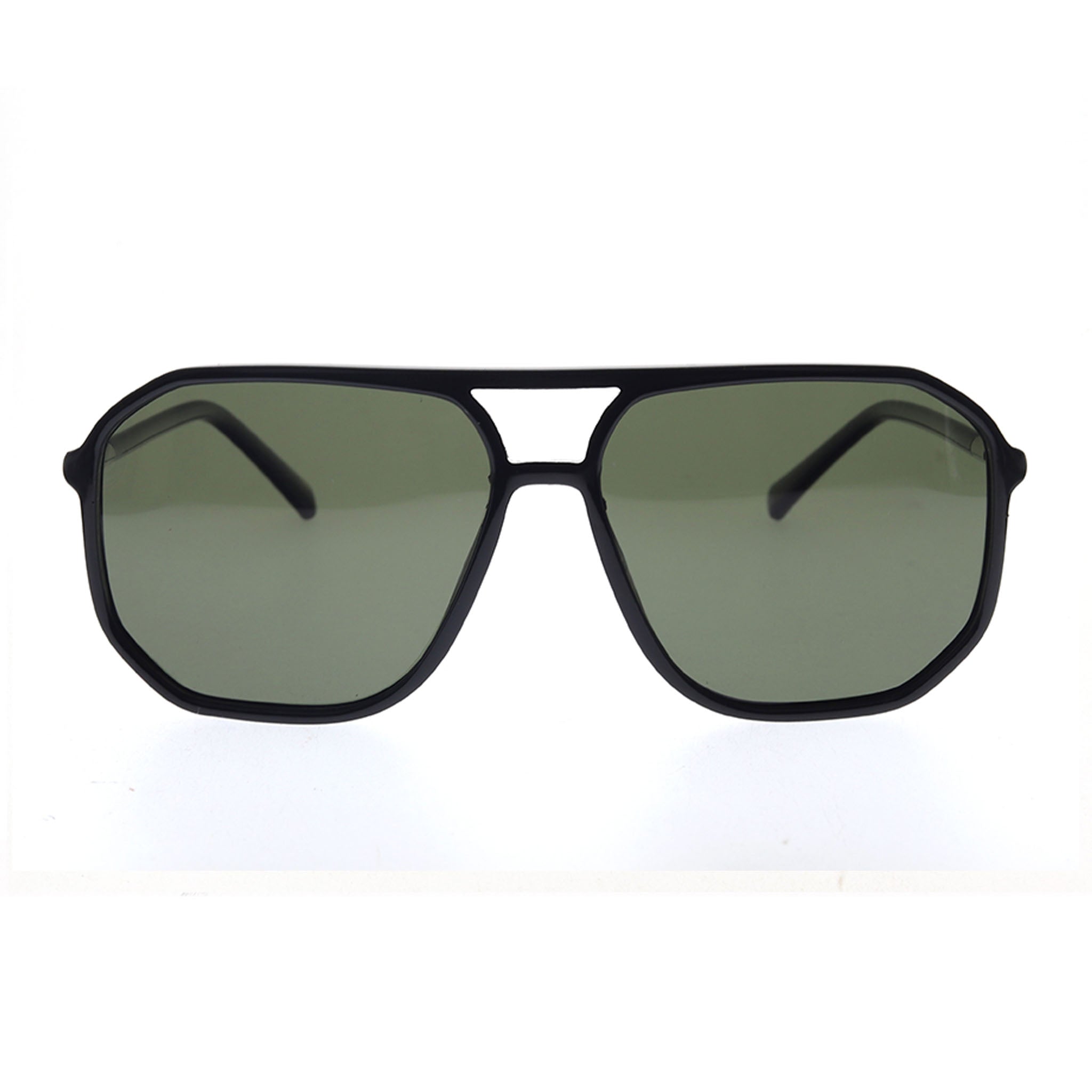Black sunglasses with green lenses on a white background Main image