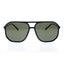 Black sunglasses with green lenses on a white background