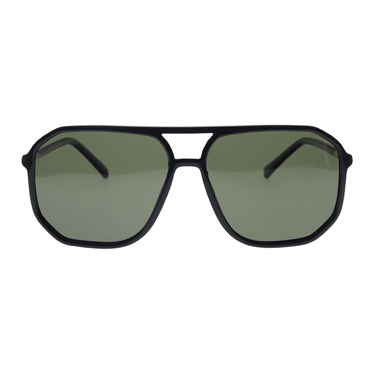 Black sunglasses with green lenses on a white background Main image