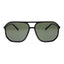 Black sunglasses with green lenses on a white background