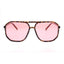 Sunglasses with tortoise print frame and pink lenses on a white background