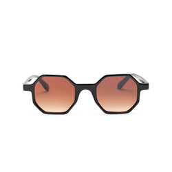black frame medium hexagonal sunglasses plastic frame square polygon shape brown lens