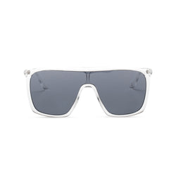 big transparent square men plastic sunglasses dark lens Italian style futuristic 