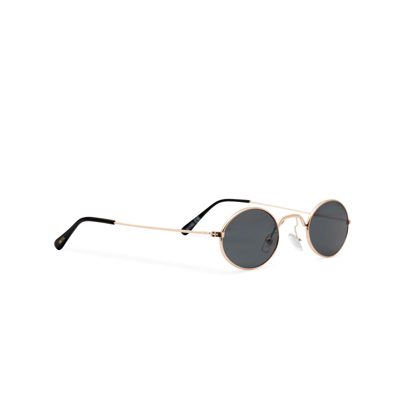 ARISTOL side shot teashade sunglasses John Lennon style gold oval metal frame with a black transparent lens
