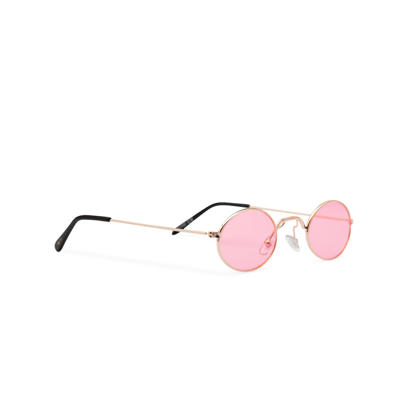 ARISTOL side shot teashade sunglasses John Lennon style gold oval metal frame with a pink transparent lens