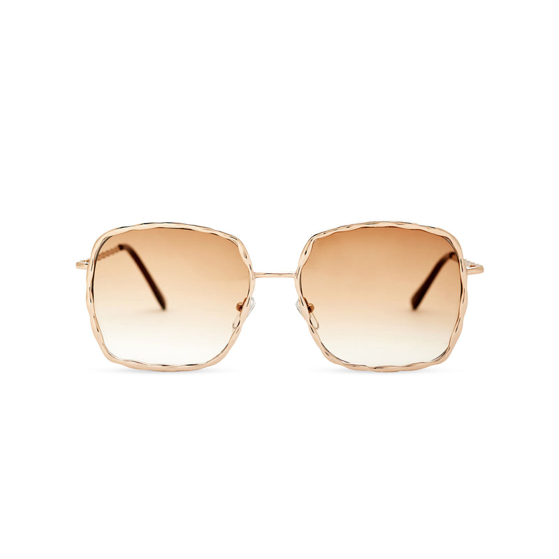 This square slightly embellished Ibiza sunglasses design called BESQUARED has golden gradient lens and metal frame