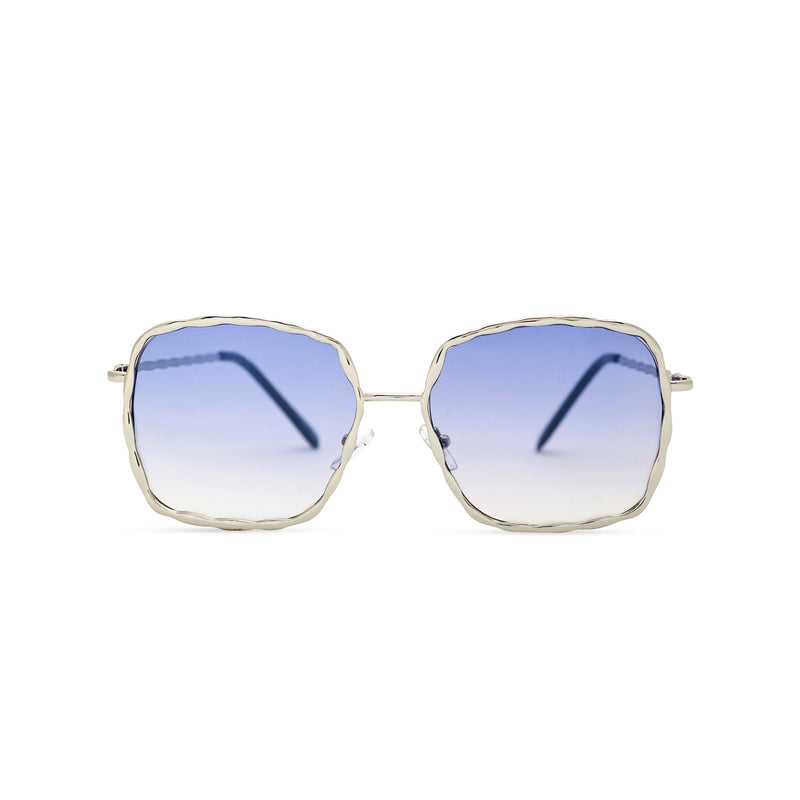 This square slightly embellished Ibiza sunglasses design called BESQUARED has blue gradient lens and metal frame