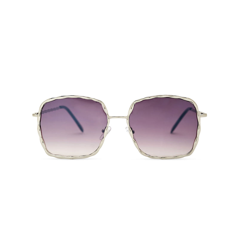 This square slightly embellished Ibiza sunglasses design called BESQUARED has purple gradient lens and metal frame