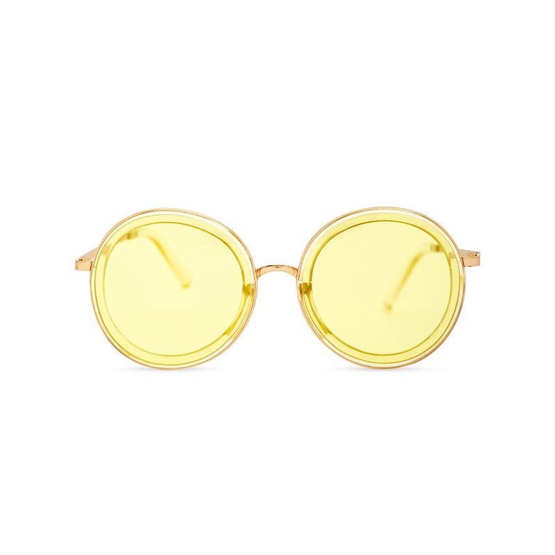 BUBBLE sunglasses by SOLFUL Ibiza, big yellow round plastic design, front view
