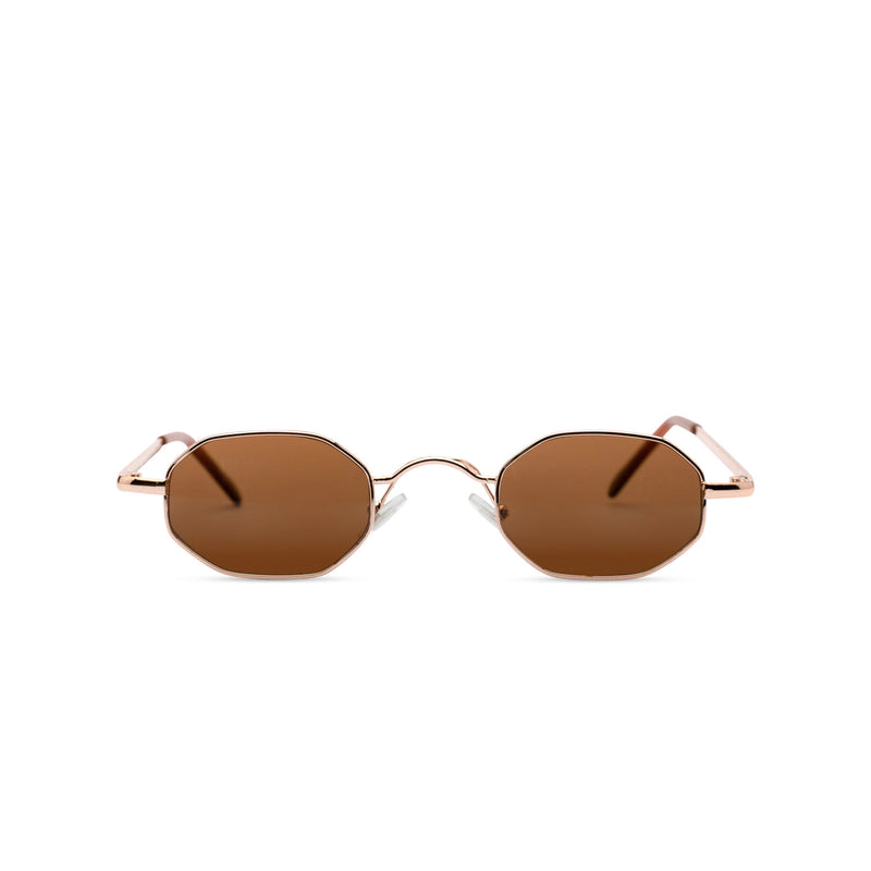 Small hexagon metal frame sunglasses with gold brown lens HEXMEX SOLFUL Ibiza