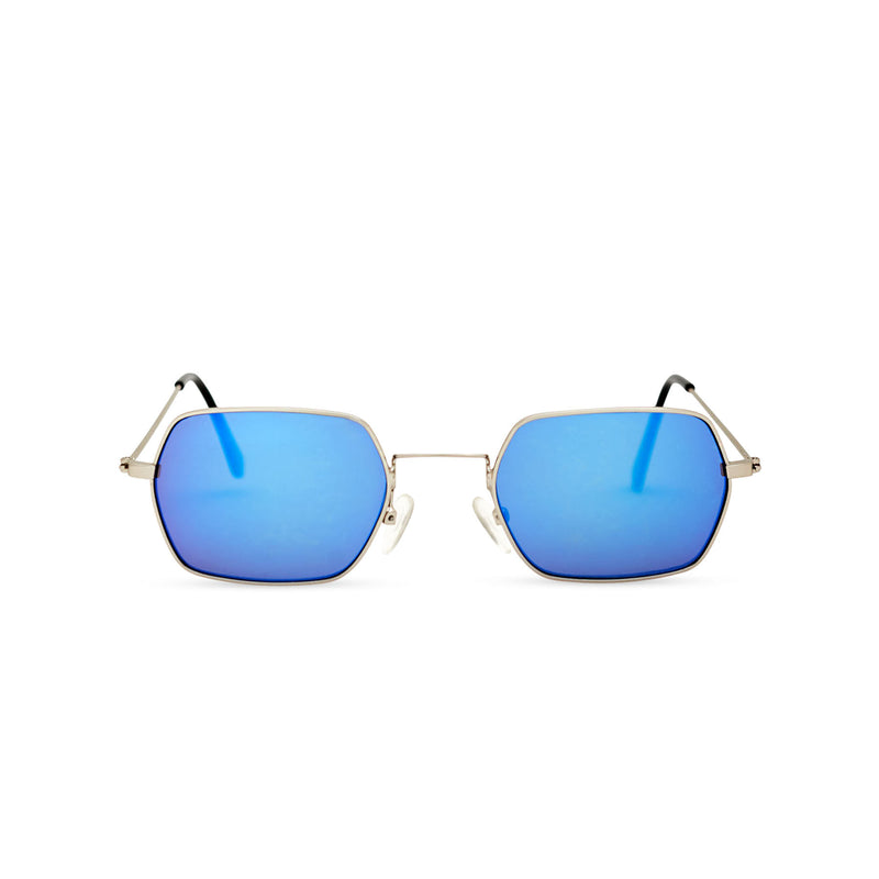 JOKER Small blue hexagonal sunglasses with gold metal frame for women and men unisex by SOLFUL Ibiza