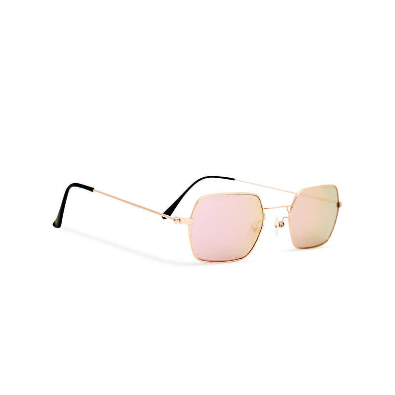 Angle shot JOKER Small pink hexagonal sunglasses with gold metal frame for women and men unisex