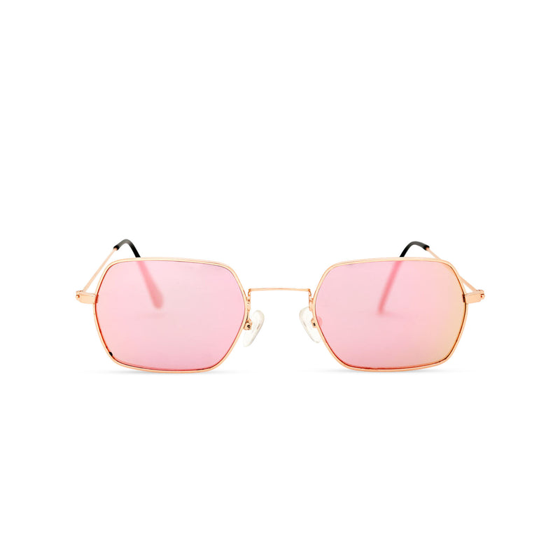 JOKER Small pink hexagonal sunglasses with gold metal frame for women and men unisex by SOLFUL Ibiza
