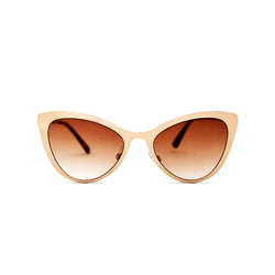 light gold front cat eye sunglasses with metal frame and brown lenses LADIVA by SOLFUL Ibiza