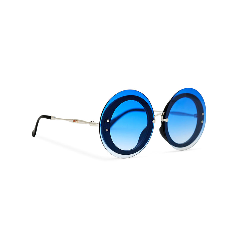 Side view big blue transparent round oval sunglasses MYSTIQUE by SOLFUL Ibiza