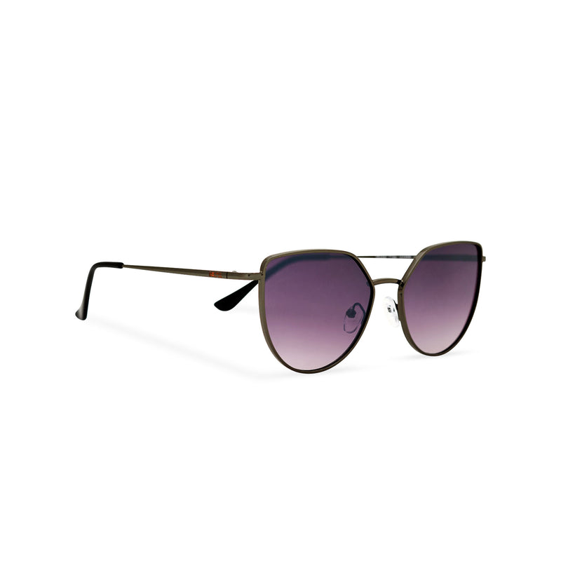 Women thin metal cat eye sunglasses with purple violet transparent lens SOLLY by SOLFUL Ibiza side view