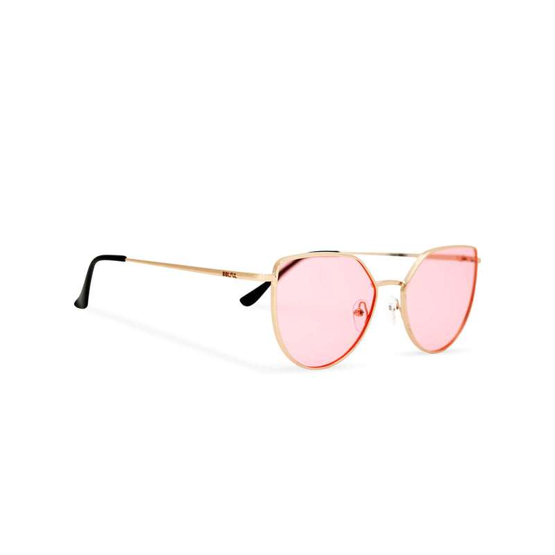 Women gold cat eye sunglasses with pink transparent lens SOLLY side view