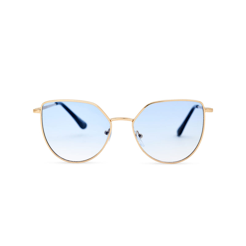 Women thin metal cat eye sunglasses with blue transparent lens SOLLY by SOLFUL Ibiza