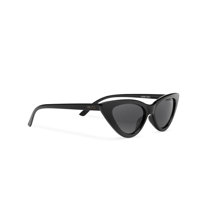 Side view small cat eye sunglasses retro black frame mirror lens SOLFUL Ibiza 