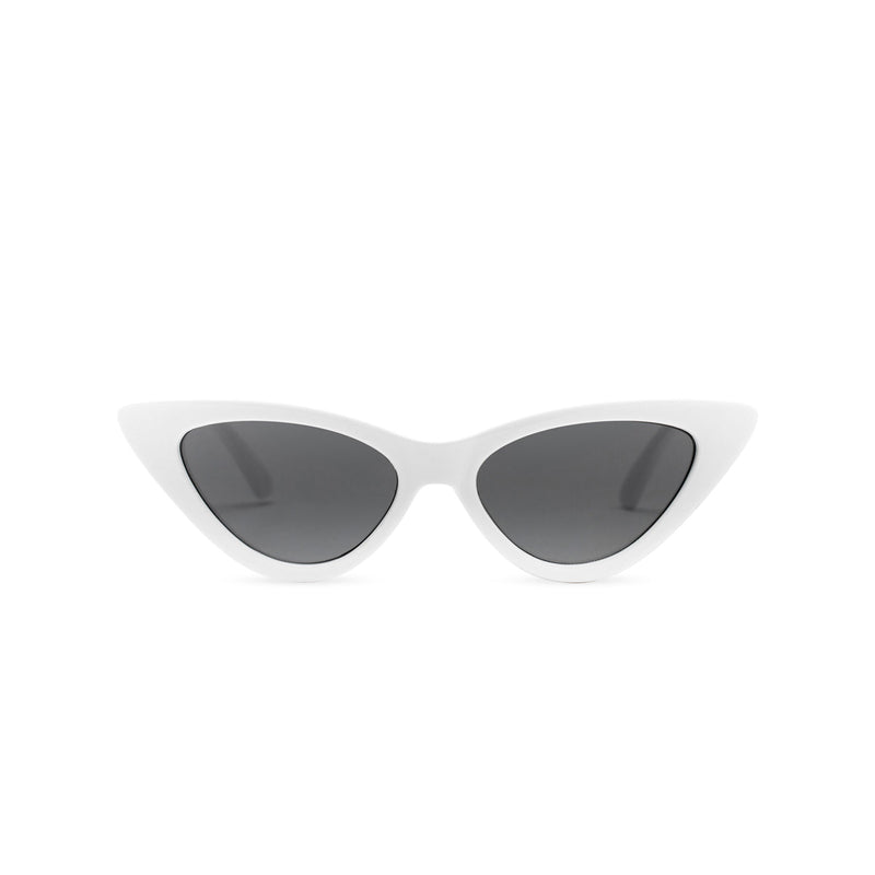Side view small cat eye sunglasses retro white frame mirror lens SOLFUL Ibiza 