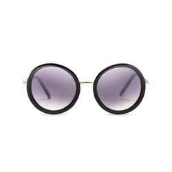 big round dark dark velvet lens sunglasses with golden frame and shiny black rims by SOLFUL Ibiza