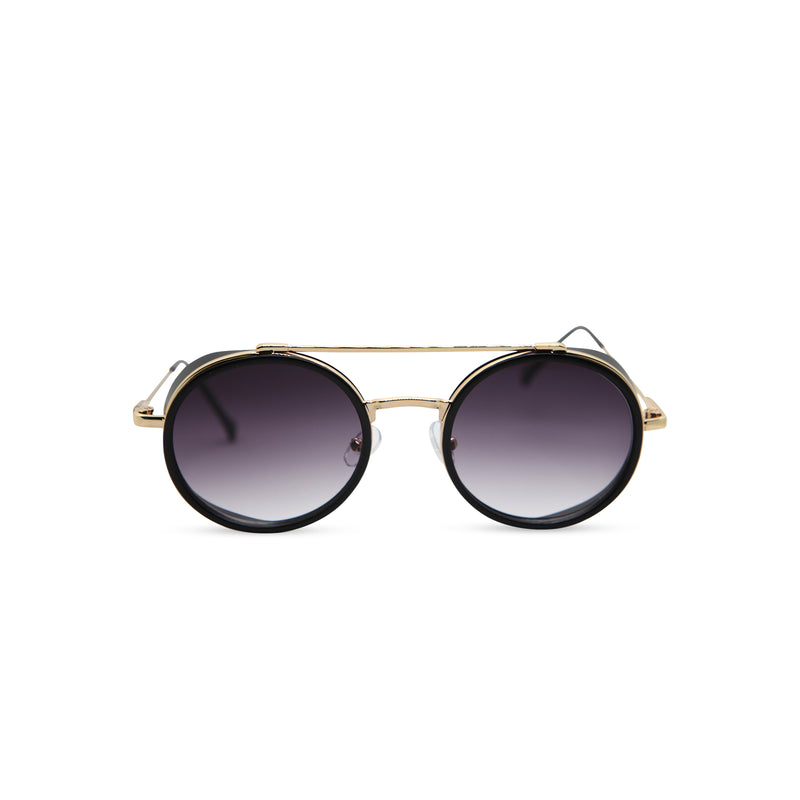 Front gold black metal aviator sunglasses with metal side-shileds by SOLFUL Ibiza