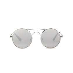 Face view of GOTICA aviator steampunk sunglasses - round mirror silver with browline