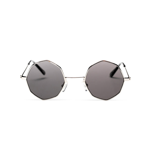 front silver frame dark lens octagon shape sunglasses SOLFUL Ibiza sunglasses design