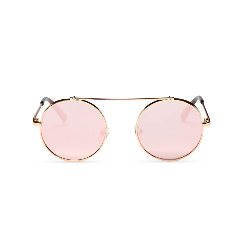 pink gold frame round metal medium steampunk sunglasses with tiny shield