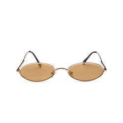 front cafe brown earth golden metal tiny teashade sunglasses small oval narrow cat eye