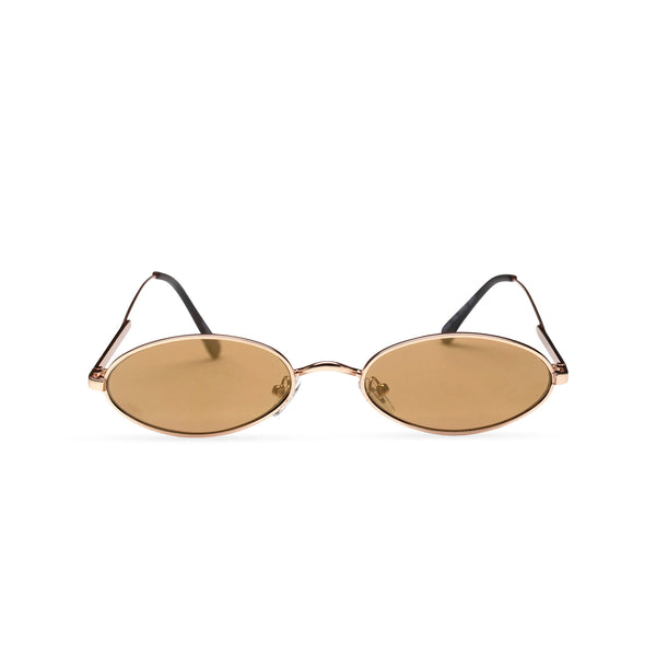 front cafe brown earth golden metal tiny teashade sunglasses small oval narrow cat eye
