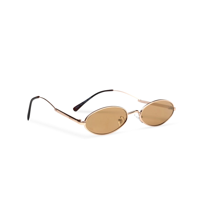 side cafe brown earth golden metal tiny teashade sunglasses small oval narrow cat eye