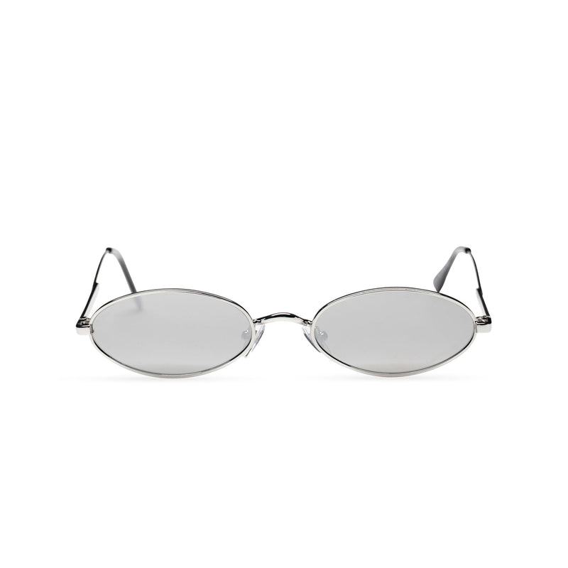 silver metal tiny teashade sunglasses small oval narrow cat eye