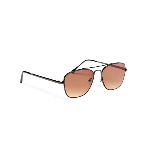 side brown ANTONI fine medium square aviator sunglasses metal frame and dark lens