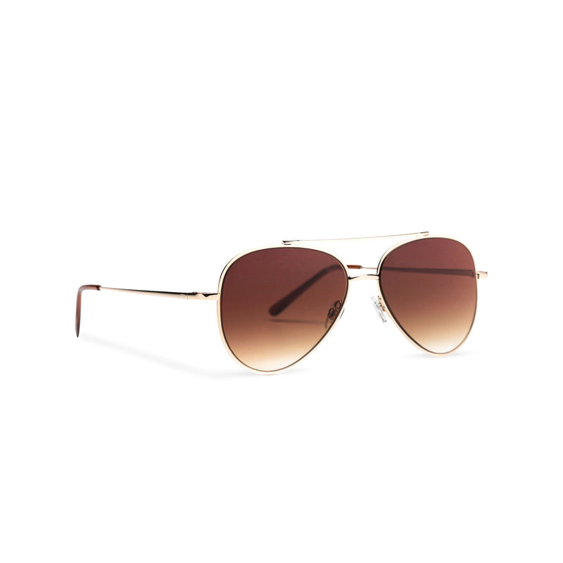 Side SOLFUL Ibiza STANFORD model big aviator sunglasses, gold metal frame with dark brown lens