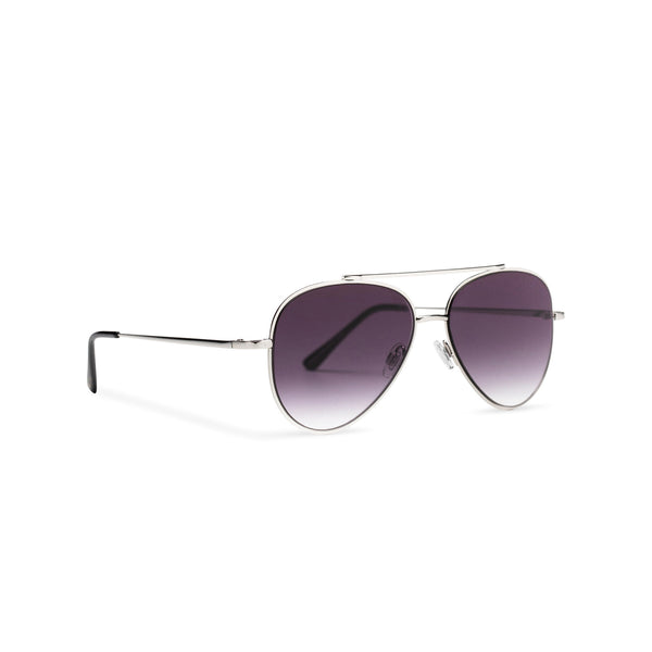 Side SOLFUL Ibiza AMNESIA club model big aviator sunglasses, silver metal frame with dark purple lens
